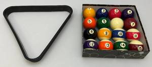 lot 10 image: Vintage Pool Ball Set In Original box With Pool Rack