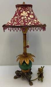lot 81 image: Unique Ornate 23 Tall Table Lamp With Claw Feet And Shade (Shade Has Tare In It)