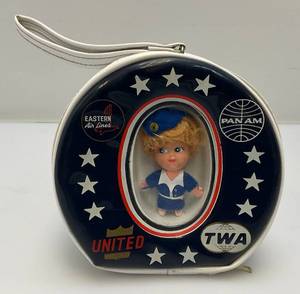 lot 125 image: Vintage Kiddle Klone Airline Stewardess Doll Purse With TWA