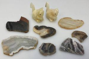 lot 133 image: Misc. Rock Slices, Stone Animals (Some Have Chips Present) & More