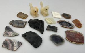 lot 134 image: Misc. Rock Slices, Stone Animals (Some Have Chips Present) & More