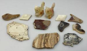 lot 140 image: Misc. Rock Slices, Stone Animals & More