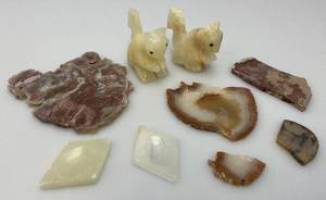 lot 142 image: Misc. Rock Slices, Stone Animals & More