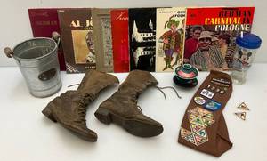 lot 199 image: Misc. Antique & Vintage Items Including Victorian Era High Boots, Galvanized Bucket & More