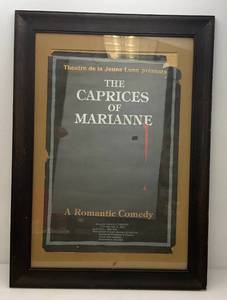 lot 245 image: Antique Framed Behind Glass 29 38 x 40 34 Early 1900s Theatre De la Jeune Lune Presents The Caprices OF Mairianne Original Poster (Poster Is As Seen)
