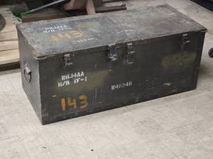 lot 225 image: Wooden Military Storage Box 17 x 41 x 17