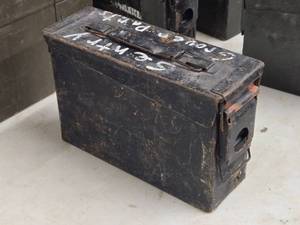 lot 241 image: Metal Military Ammo Box  7.62mm-M82 3-78 x 10-78 x 7-14