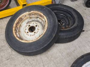 lot 334 image: Lot of (2) 5.304.50-12 Trailer Tires with (2) 13 4-Hole Rims