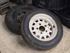 lot 334A image: Lot of (2) 4.80-12 Trailer Tires with (2) 13 5-Hole Rims