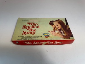lot 80 image: Vintage Lido Who Spelled The Soup An Alphabet Letter Pop Together Spelling Game