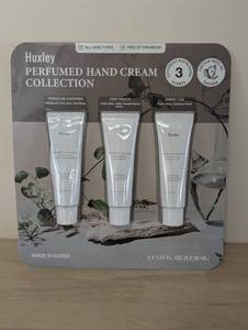 lot 28 image: HUXLEY Hand Cream Trio - Moroccan Gardener, Port Breath, Sunset Fog