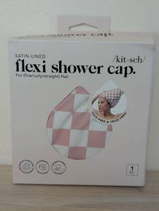 lot 36 image: Kitsch Satin Lined Flexi Shower Cap - Terracotta Checker