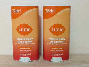 lot 87 image: 2 Pack Lume Whole Body Womens Smooth Solid Deodorant Clean Tangerine Scent - Aluminum-Free 2.6oz