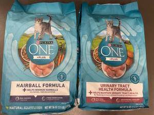 lot 34 image: Purina ONE Cat Food 2-Pack  Hairball & Urinary Tract, 56 oz Each, Exp 122024