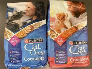 lot 47 image: Purina Cat Chow Complete Dry Cat Food Bundle  Chicken & Salmon, 2 x 3.15 lb Bags