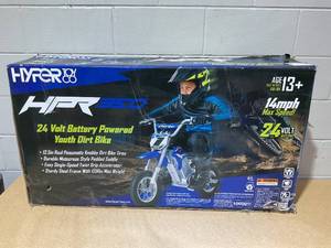 lot 203 image: Hyper Toys 24V 350 Dirt Bike Electric Powered Ride on, Blue, Age Group 13 Years, 14 mph Max Speed