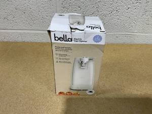 lot 331 image: bella Electric Can Opener and Knife Sharpener, Multifunctional Jar and Bottle Opener with Removable Cutting Lever and Cord Storage, Stainless Steel Blade, Oatmilk