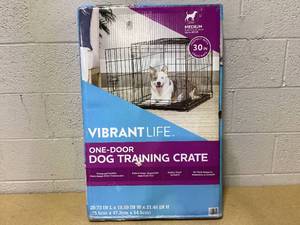 lot 425 image: Vibrant Life Single-Door Folding Metal Wire Dog Crate