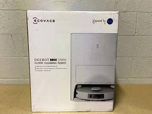 lot 98 image: ECOVACS DEEBOT T20 Omni Robot Vacuum and Mop, Hot Water Mop Washing, Auto Hot Air-Drying, 9mm AutoMop Lifting,Dual Spinning Mops,Self-Emptying, 6000Pa Suction, Obstacle Avoidance, YIKO Voice Assistant,White