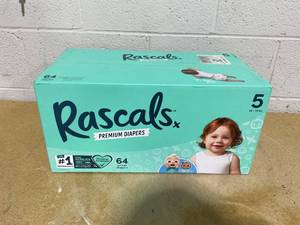 lot 189 image: Rascals Premium Absorbent Baby Diapers Size 5, 64 Count