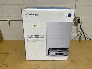 lot 92 image: ECOVACS DEEBOT T20 Omni Robot Vacuum and Mop, Hot Water Mop Washing, Auto Hot Air-Drying, 9mm AutoMop Lifting,Dual Spinning Mops,Self-Emptying, 6000Pa Suction, Obstacle Avoidance, YIKO Voice Assistant,White