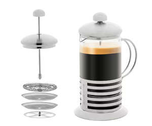 lot 306 image: OVENTE 2.5 Cup Stainless Steel French Press Cafetiere Coffee and Tea Maker with 4-Level Mesh Filter