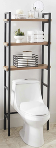 lot 442 image: Better Homes & Gardens Jace 3-Shelf Over-the-Toilet Rack, Black Frame & Oak Shelves
