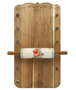 lot 251 image: LOT OF 4 The Pioneer Woman Painted Meadows 26-Inch Ceramic Rolling Pin Dough Roller with Holder