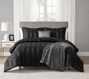 lot 405 image: 5PCS King Size Mainstays Rich Black  Damask Stripe Comforter Set