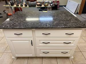 lot 11 image: Kitchen Island With White Base and Cambria Quartz Countertop