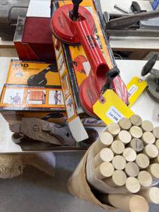lot 108 image: Tools Including Suction Handles, Hand Pads, and Wooden Dowels