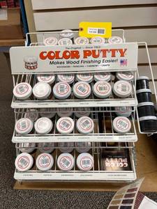 lot 120 image: Color Putty Retail Display Rack with Assorted Wood Putty Jars