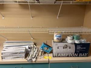 lot 202 image: Hampton Bay Vanity Fixture, Organized Living Shelving Components, and Ecosmart Bulbs