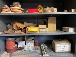 lot 225 image: Workshop Supplies Including Veneer Edging, Sanding Belts, Chains, and Abrasive Rolls