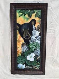 lot 8 image: Jerry Gadamus Signed Bear Cub Print with Frame and Artist Signature - Numbered 791000 - Approx. 14x29