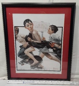 lot 24 image: Norman Rockwell Framed Print with No Swimming Theme
