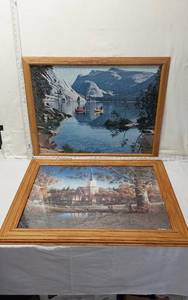lot 31 image: Framed Landscape and Church Scene Jigsaw Puzzles One is a Terry Redland