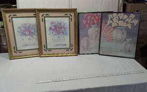 lot 36 image: Framed Floral Prints and Art Set - One has No Glass