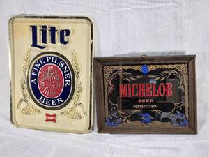 lot 44A image: Miller Lite Vintage Plastic Advertising Sign and Michelob Mirror - both with wear