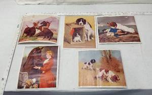 lot 48 image: Lot of 5 Vintage Dog and Horse Prints Including The Buffalo Hunt, Last of the Litter and Saved