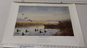 lot 50 image: Les Kouba Bills In The Blocks Waterfowl Art Print with a dirty streak on it - Artist Signed - 25th anniversary of the Minnesota Waterfowl Association