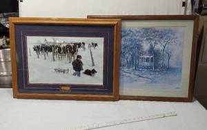 lot 53 image: Framed Art Prints Including Winter Farm Scene Signed and Dated (23x31) and Gazebo (24x30)