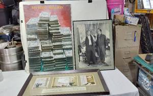 lot 54 image: Framed Art Print and Memorabilia Collection including My First Million Poster, Laurel and Hardy