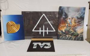 lot 57 image: Posters and Artwork including TV3, Golden Spiral Design, and Fantasy Horseman