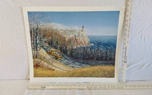 lot 73 image: Lighthouse Landscape Print about 18x22