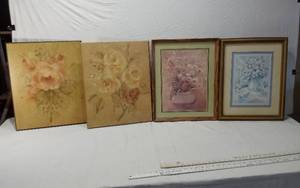 lot 84 image: Floral Art Pieces  including Rose, Pansy, and Blue Bouquet Prints