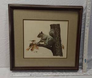 lot 86 image: Squirrel on a Branch by Al Dornisch, 1973 and Numbered 450500
