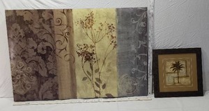 lot 89 image: Large Floral and Palm Tree Wall Art Pieces