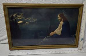 lot 97 image: Framed Jesus Portrait with Halo approx. 14x21