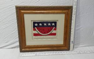 lot 103 image: Framed Watermelon and Stars Punch Needle Art - approx. 18.5 x 16